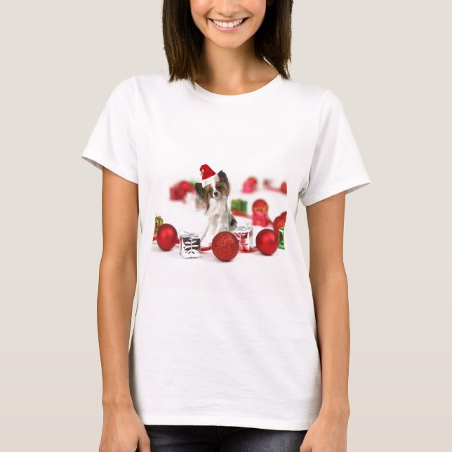 T-shirt Cachorro Cachorro Cachorro Noel Hat (Frente)