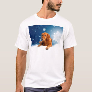 T-shirt Cachorro de Ouro giro sentado em estrelas de neve