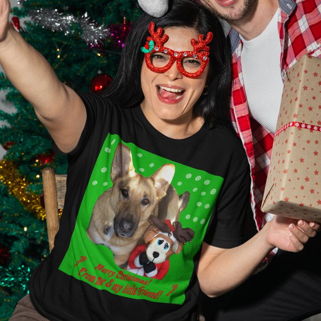 T-shirt Cachorro German shepherd de Natal e Reindeer Mulhe (Christmas German Shepherd Dog & Reindeer Women's T-Shirt)