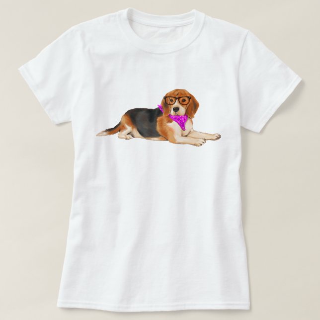 T-shirt Cachorro-Hipster pintado à mão (Frente do Design)