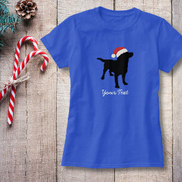 T-shirt Cachorro Negro vestindo o chapéu de Natal do Papai