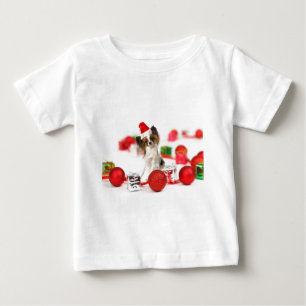 T-shirt Cachorro Papillon Fofo Chapéu de Natal do Papai No