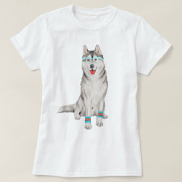 T-shirt Cachorro Siberiano pintado à mão