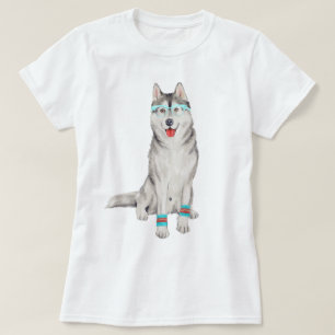 T-shirt Cachorro Siberiano pintado à mão