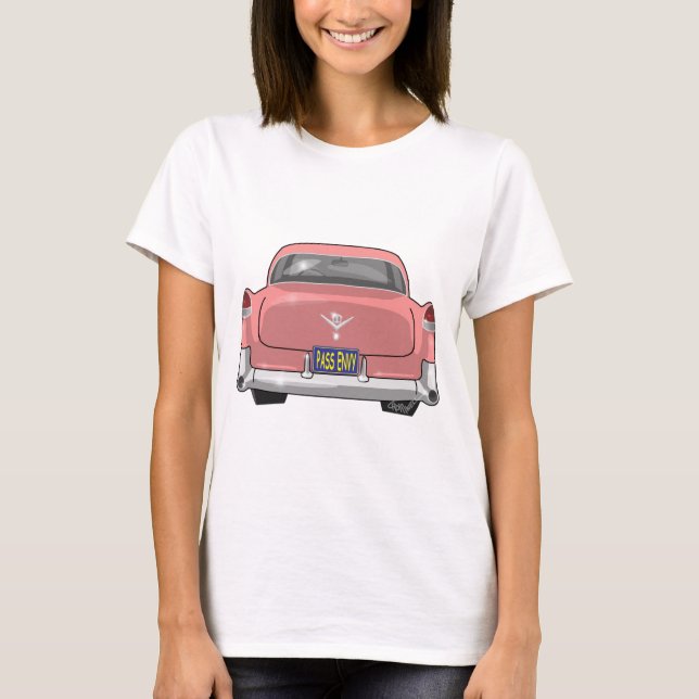T-shirt Cadillac 1955 cor-de-rosa (Frente)