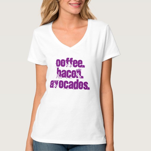 T-shirt Café. Bacon. Abacates. Vida Ketogenic do T (Frente)