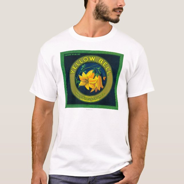 T-shirt Caixa LabelLewiston de Bell Apple amarela, (Frente)