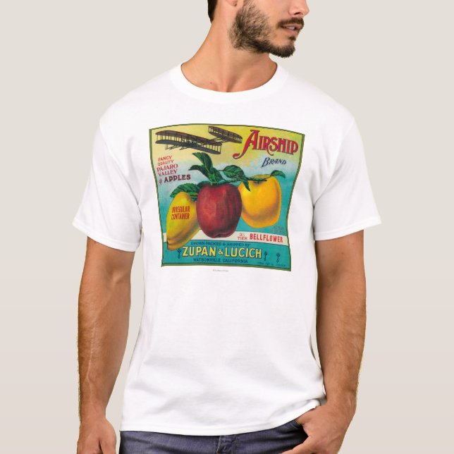 T-shirt Caixa LabelWatsonville de Apple do dirigível, CA (Frente)