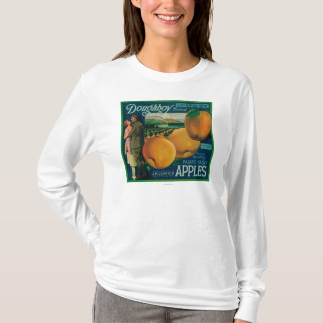 T-shirt Caixa LabelWatsonville de Apple do Doughboy, CA (Frente)