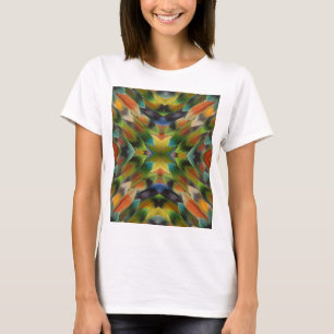 T-shirt caleidoscópio de penas de papagaios inseparáveis
