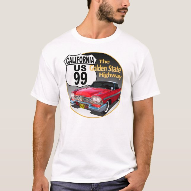 T-shirt California U S Route 99 - Estado Ouro (Frente)