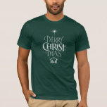 T-shirt Caligrafia Religiosa de Chalkboard Merry CHRISTmas<br><div class="desc">Dizemos "Feliz Natal",  mas esquecemo-nos muitas vezes da origem das palavras. Esta letra original usa sua design única para contar a história de forma simples e elegante. Mostre seu espírito de Natal.</div>