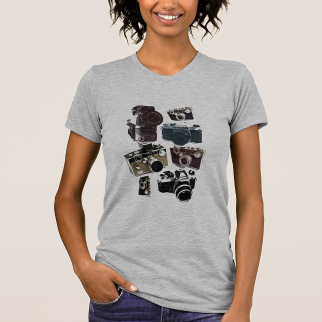T-shirt câmera retro afligida da fotografia do fotógrafo (Frente)