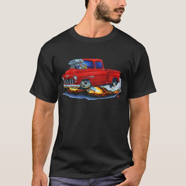 T-shirt Caminhão 1955 do vermelho do recolhimento de Chevy (Frente)