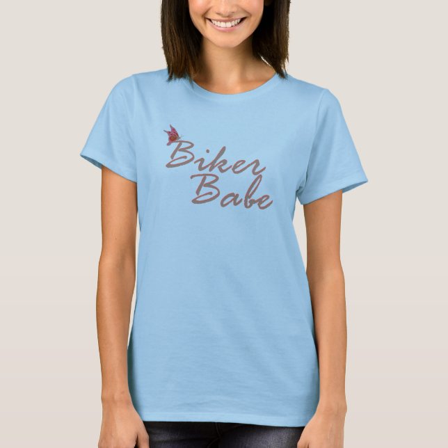 T-shirt Camisa-T Biker Babe Babe (Vermelho) (Frente)