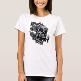 T-shirt Camisa-T de folga comprida e folga, do crânio femi