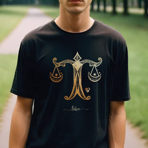 T-shirt Camisa-T Monocromática Dourada Libra Zodiac