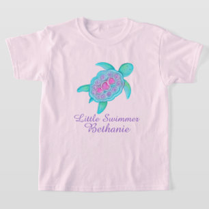 T-shirt Camiseta-de-tartaruga-rosa-branca-nadadora