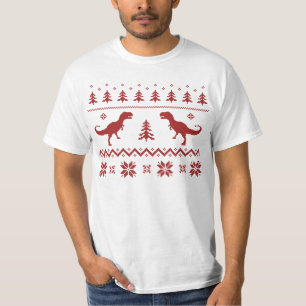 T-shirt Camisola feia do Natal do dinossauro de T-Rex