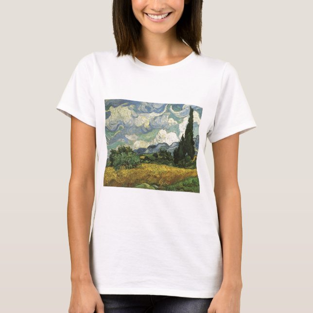 T-shirt Campo de trigo com ciprestes, Vincent Van Gogh (Frente)