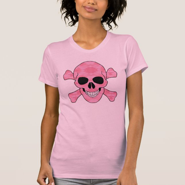 T-shirt Camuflagem Cor-De-Rosa Camuflagem Caveira E Camisi (Frente)