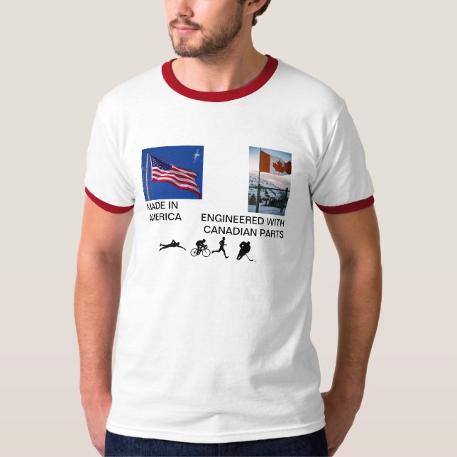 T-shirt Canadense-bandeira-em-neve, bandeira americana, (Frente)