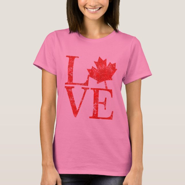 T-shirt Canadiano Maple Leaf LOVE Grunge Estilo CANADÁ (Frente)