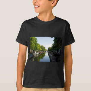 T-shirt Canal de Amsterdã com Barcos e Ponte