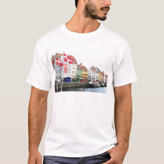 T-shirt Canal de Nyhavn em Copenhaga, Danmark (Frente)