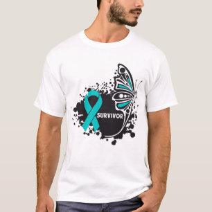 T-shirt Câncer de ovário abstrato da borboleta do