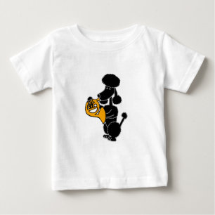 T-shirt Caniche preta engraçada que joga a trompa frances