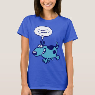 T-shirt Cão azul dos desenhos animados que pensa do
