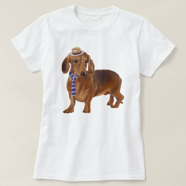 T-shirt Cão de Dachshund Dapado à Mão (Frente do Design)