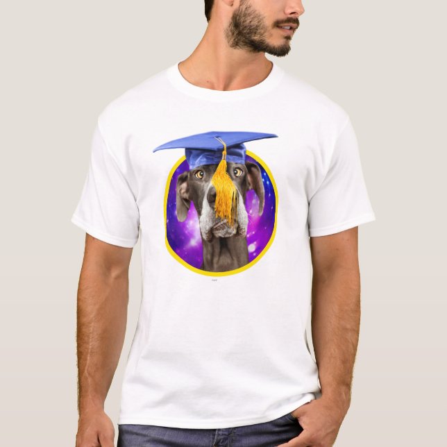 T-shirt Cão engraçado da graduação que veste o chapéu (Frente)