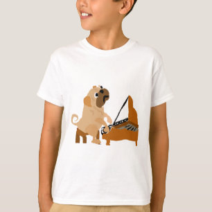 T-shirt Cão engraçado do Pug que joga o piano
