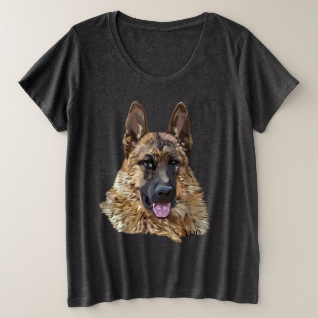 T-shirt Cão German shepherd de Cabelo Longo (Frente do Design)