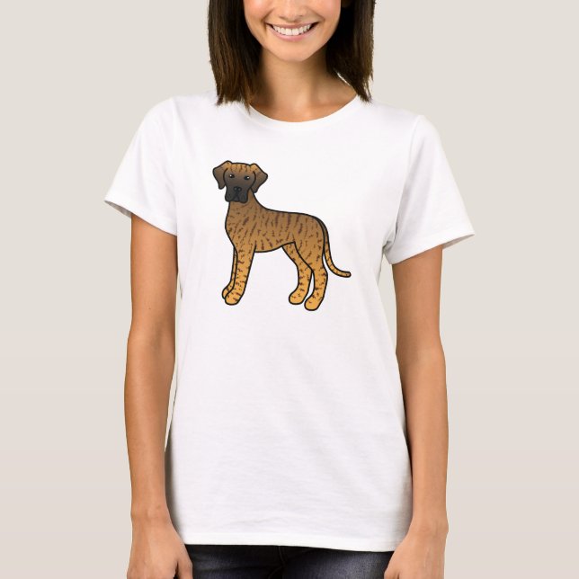 T-shirt Cão Great Dane Cartoon Fofo Listrado (Frente)