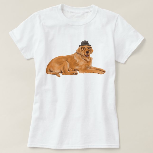 T-shirt Cão pintado à mão do golden retriever (Frente do Design)