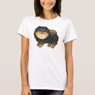 T-shirt Cão Pomerano De Cartoon Preto E Cortado