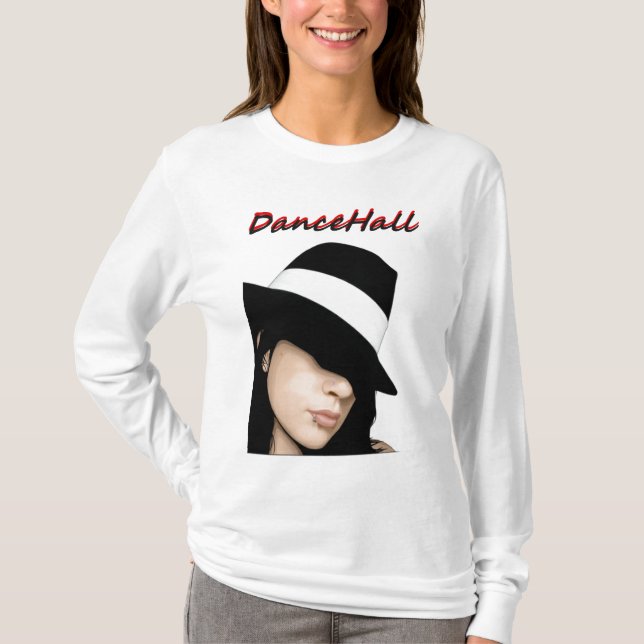 T-shirt Capa longa de Hoody das Dancehall-Senhoras (Frente)