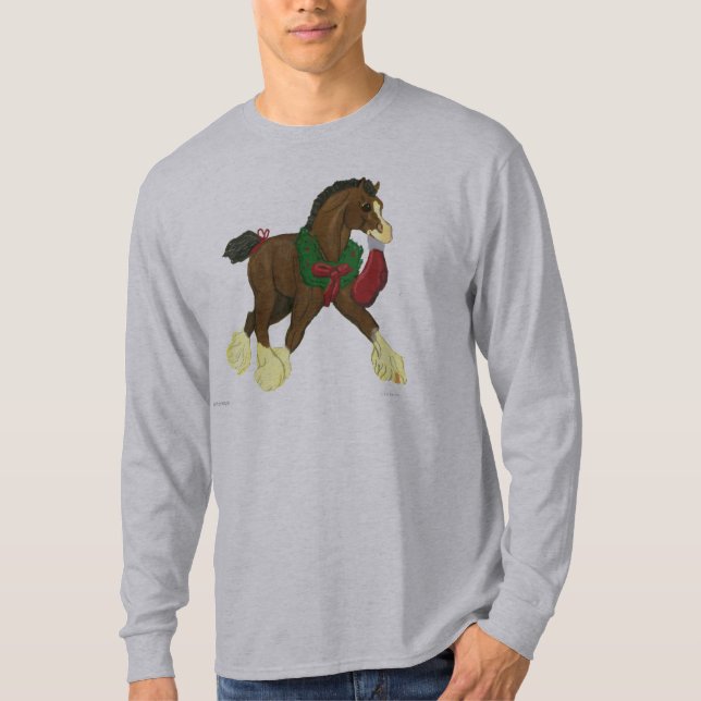 T-shirt Capa longa T do potro do cavalo de Clydesdale do (Frente)