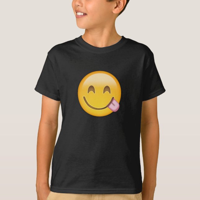 T-shirt Cara que Savouring a comida deliciosa Emoji (Frente)