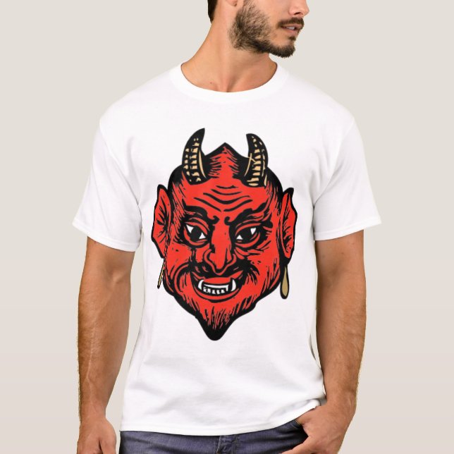 T-shirt Cara vermelha Horned do diabo da satã (Frente)