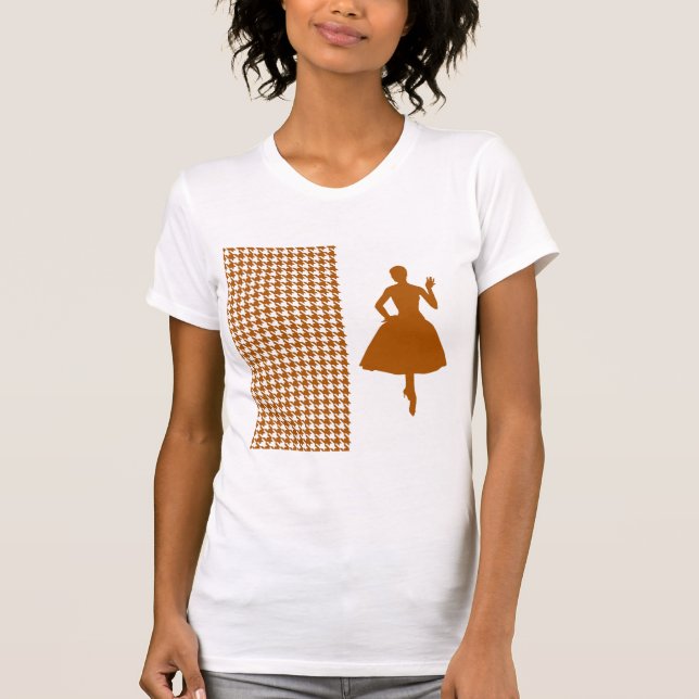 T-shirt Caramel Modern Houndstooth com Fashion Silhouette (Frente)