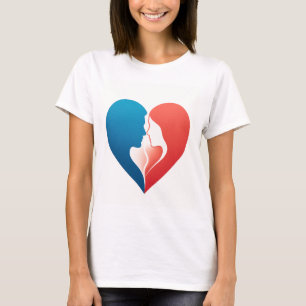 T-Shirt Cardíaco Casal Vermelho e Azul