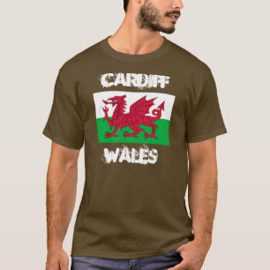 T-shirt Cardiff, País de Gales com bandeira galesa