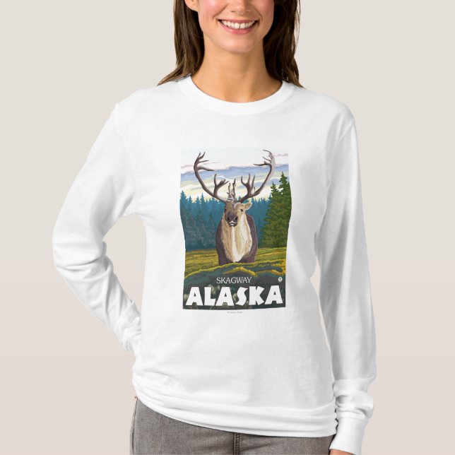 T-shirt Caribu no selvagem - Skagway, Alaska (Frente)