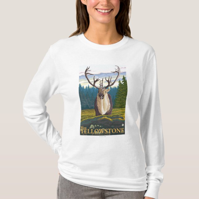 T-shirt Caribu no selvagem - Yellowstone ocidental, TA (Frente)