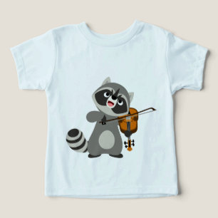 T-shirt Caricatura Bonita Raccoon Jogando Violin Baby T Sh