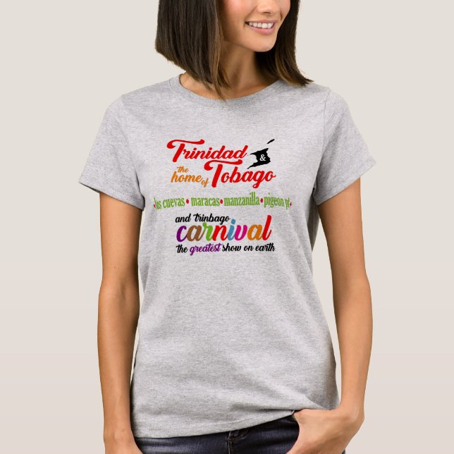 T-shirt Carnaval de Trinidad e Tobago e praias favoritas (Frente)